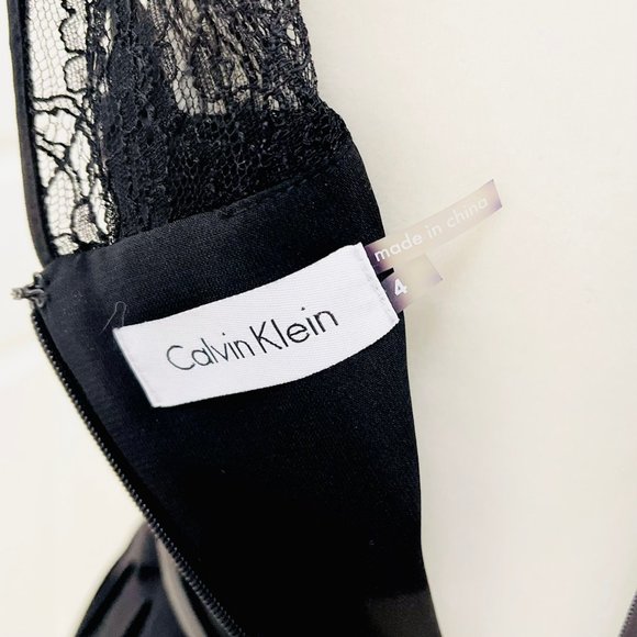 NWT Calvin Klein Black Lace belted classed LBD Dress - size 4 - Picture 6 of 9
